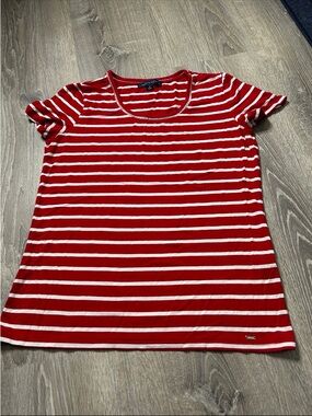 Tommy Hilfiger Red and White Striped Short Sleeve Tee